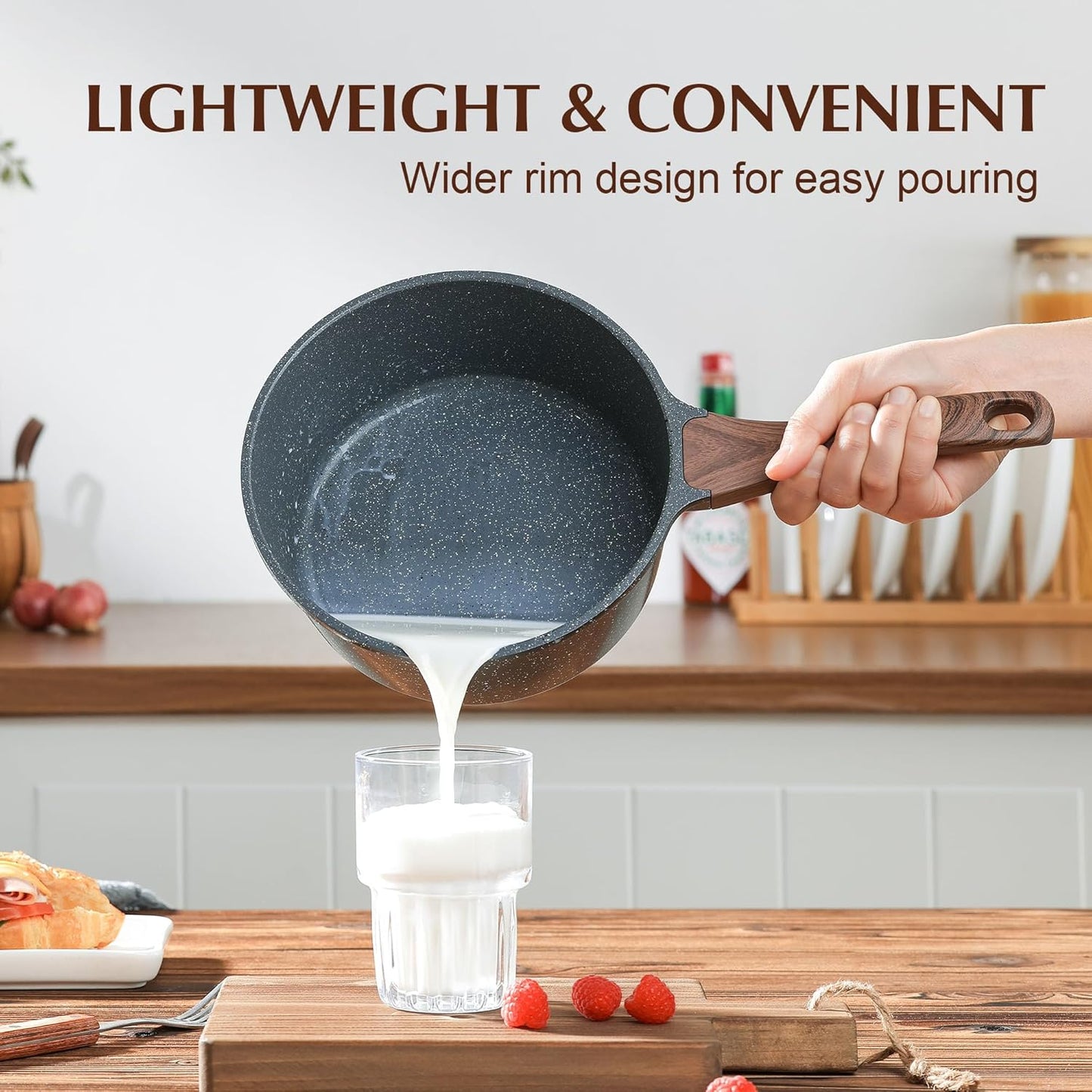 SENSARTE Nonstick Sauce Pan with Lid Saucepan Set, Swiss Granite Coating Sauce Pot Kitchen Cooking Pot, Induction Comptable, Free of Intentionally Added PFOA, 1.5 + 2.5 QT