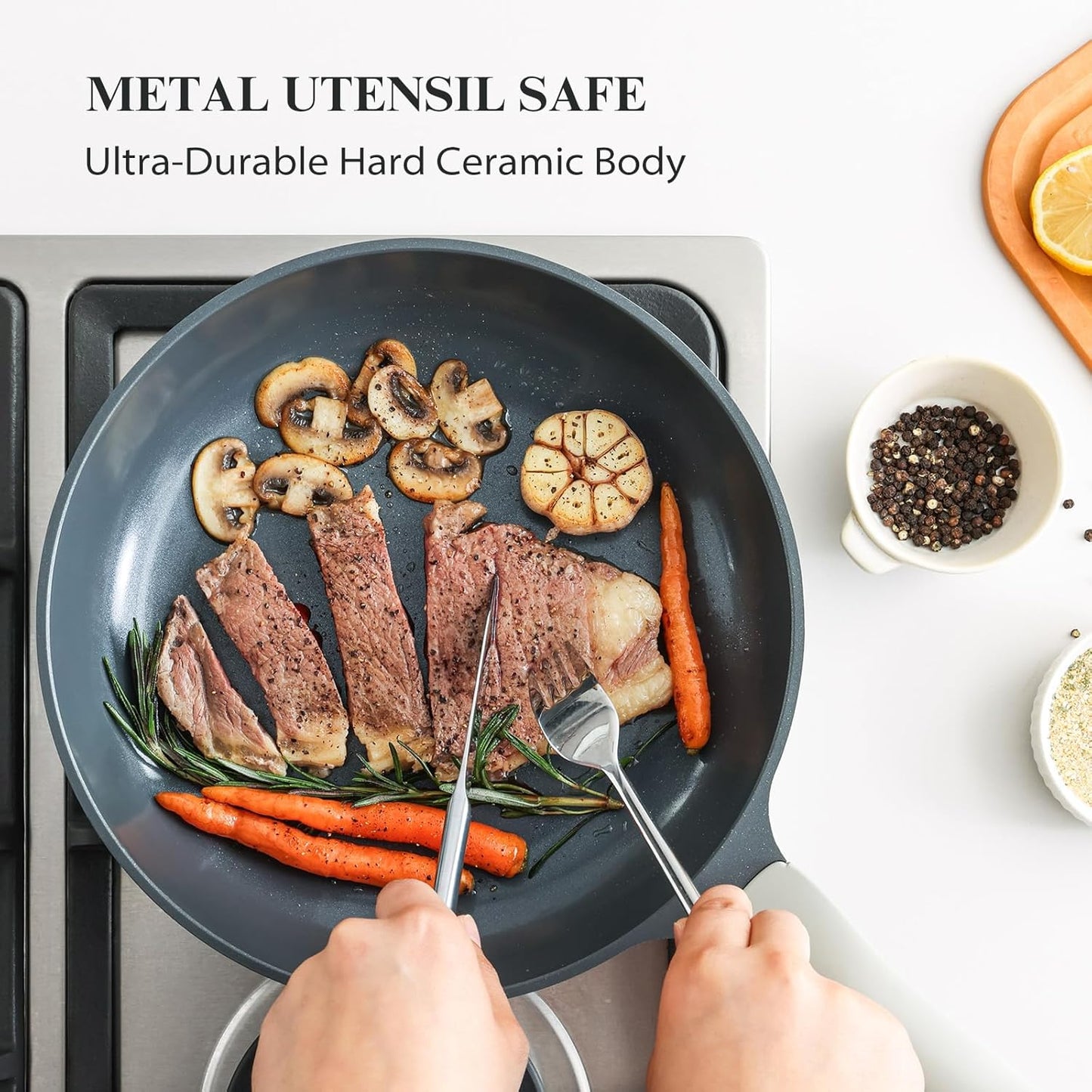 Nonstick Ceramic Frying Pan Set, Non Toxic Nonstick Skillet, Healthy Egg & Omelet & Chef's Pan, PTFE PFOA & PFAS Free, Induction Compatible (10+12 Inch)