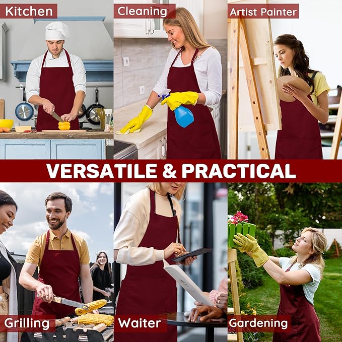 2 Pcs Plus Size Chef Apron, Unisex Professional Apron with 2 Pockets for Cooking, Work, Baking (Larger Size)