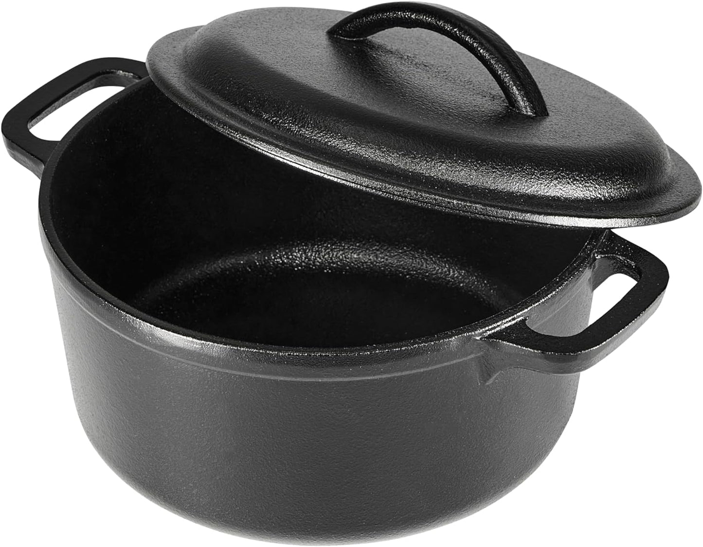 Amazon Basics Round Pre-Seasoned Cast Iron Mini Dutch Oven Pot with Lid and Dual Handles, 2-Quart, Black