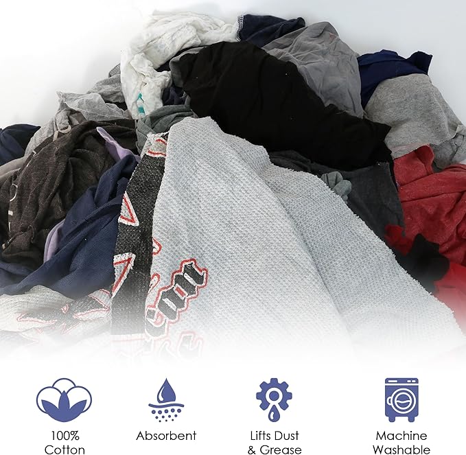 Huck & Terry Tshirt Bag of Rags Multicolored (1,000 LBS, 20x Bales), Cotton Blend, Paint Rags and Multipurpose, Kitchen, Auto, Staining Wiper, Shop Cloths Bulk, Lint Free Absorbent Washable, 20 Bags