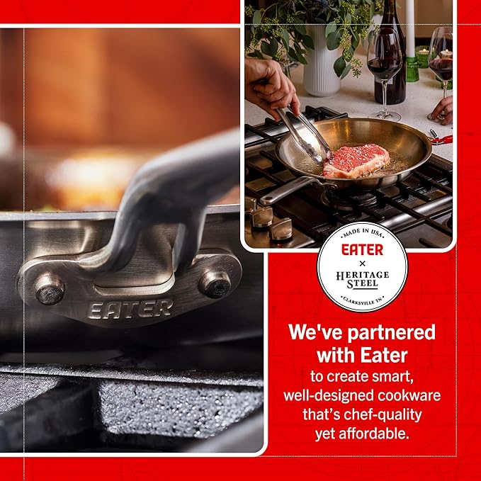 Heritage Steel Eater Series 10.5 Inch Frying Pan | Made in USA | 5-Ply Fully Clad Stainless Steel | Stay Cool Handle Design | Induction Ready & Non-Toxic