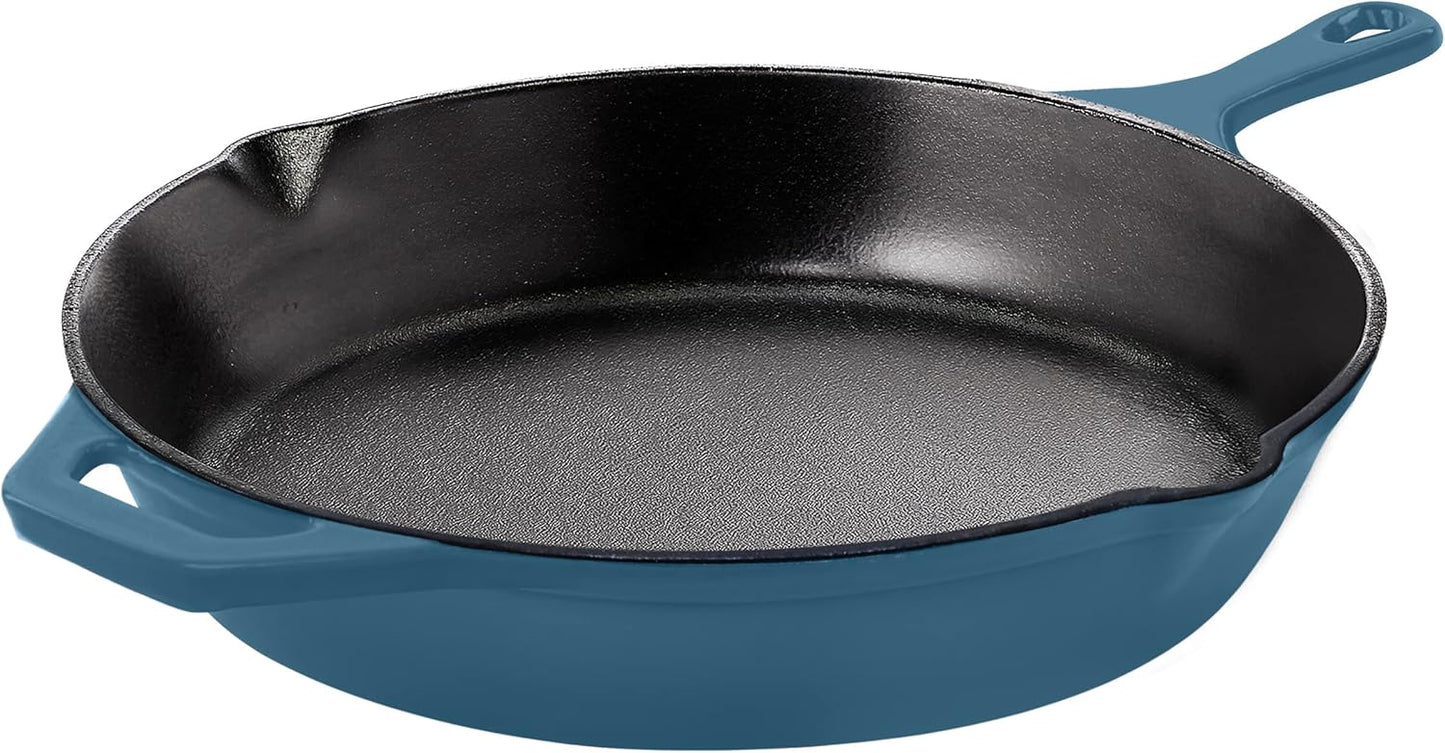 Utopia Kitchen Cast Iron Frying Pan 12 Inch, Cast Iron Chefs Pan, Pre Seasoned Skillet, Safe Grill Cookware for Indoor & Outdoor Use, Teal