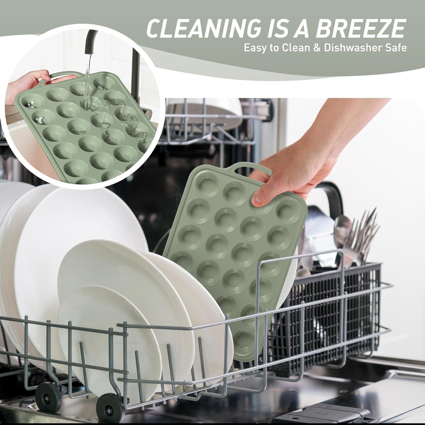 2 Packs 24 Cups Silicone Muffin Pan with Metal Reinforced Frame Mini Size Cupcake Pan Tray Egg Bites Silicone Circle Cookie Molds Muffin Tin Tart Pans Baking Sheet Set for Breakfast Sandwiches