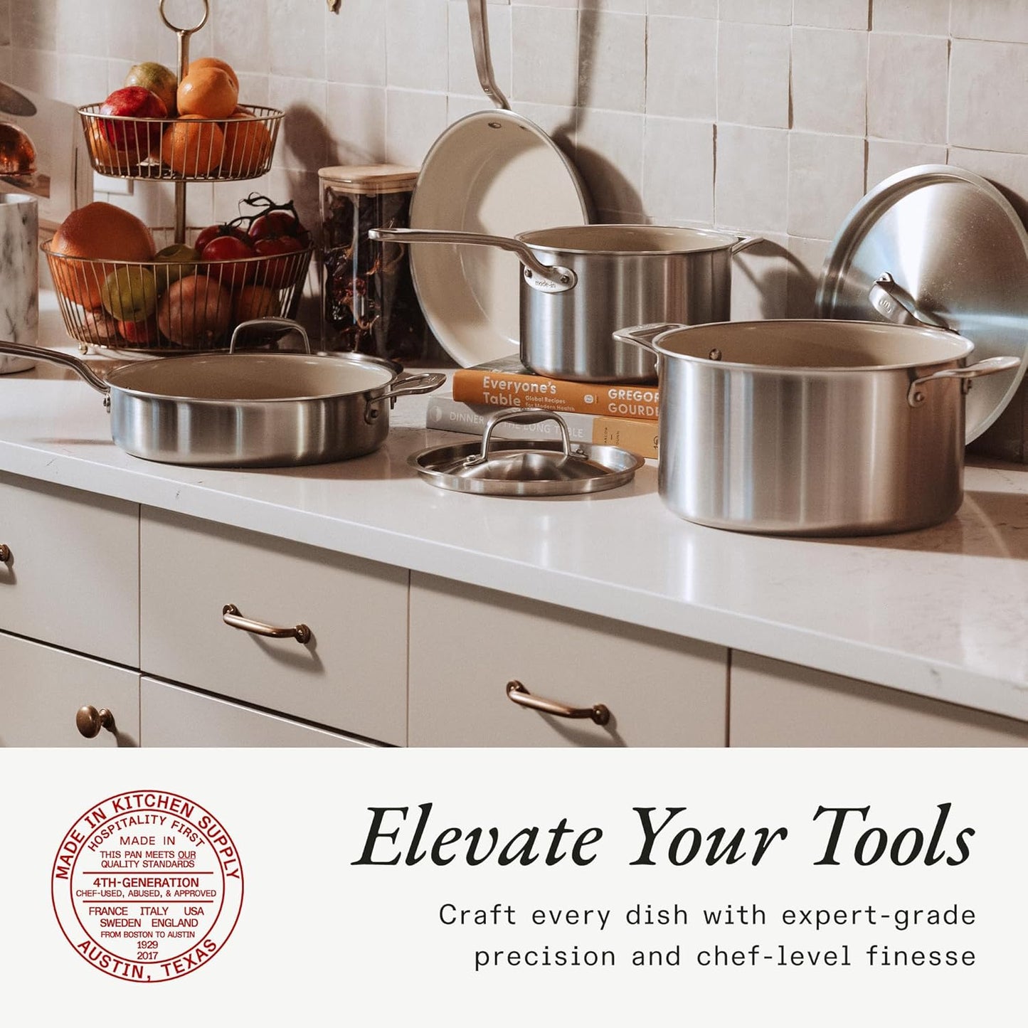 Made In Cookware - 2 QT Ceramic Non Stick Saucepan with Lid - 5-Ply Stainless Clad with Stay-Cool Handle - Professional Cookware - Crafted in Italy - Induction Compatible