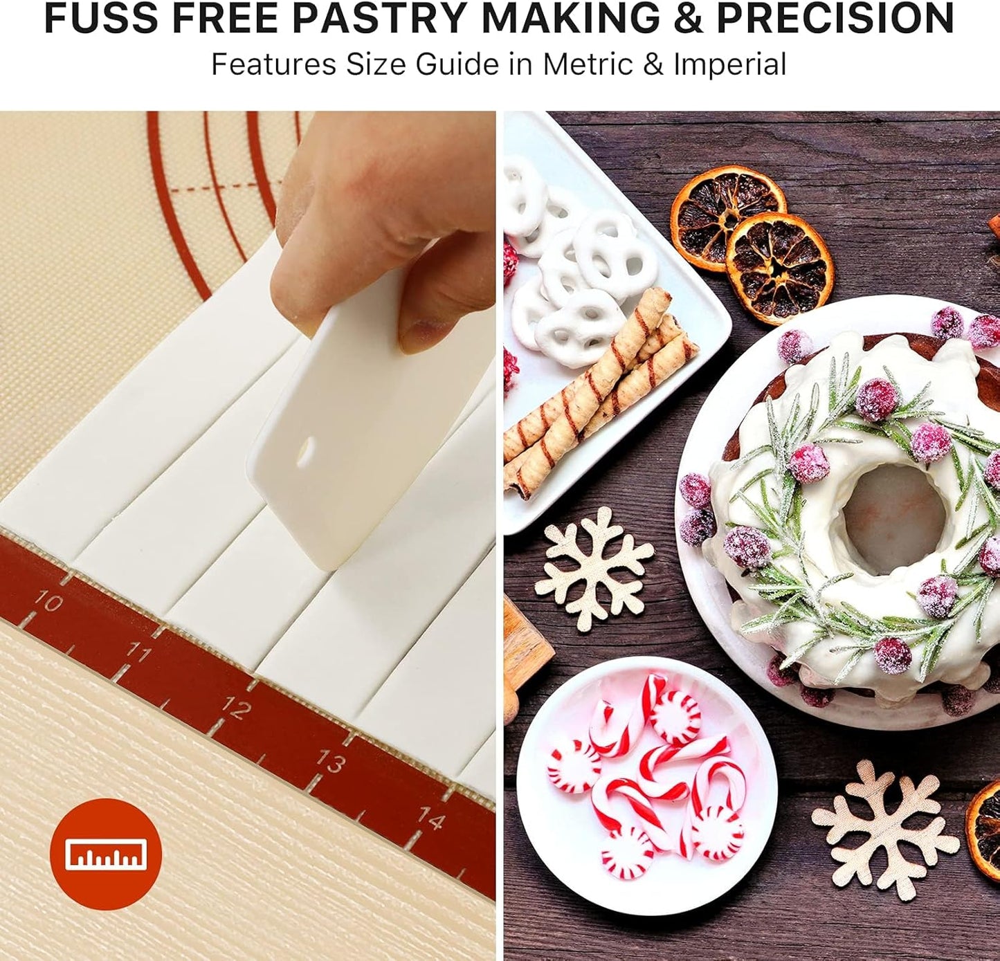 Silicone Baking Mat,28" x 20" Extra Thick Large Non Stick Sheet Mat with Measurement Non-slip Dough Rolling Mat,Reusable Food Grade Silicone Counter Mat for Making Cookies,Macarons,Bread and Pastry