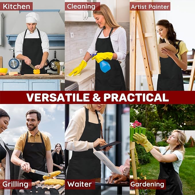 2 Pcs Plus Size Chef Apron, Unisex Professional Apron with 2 Pockets for Cooking, Work, Baking (Larger Size)