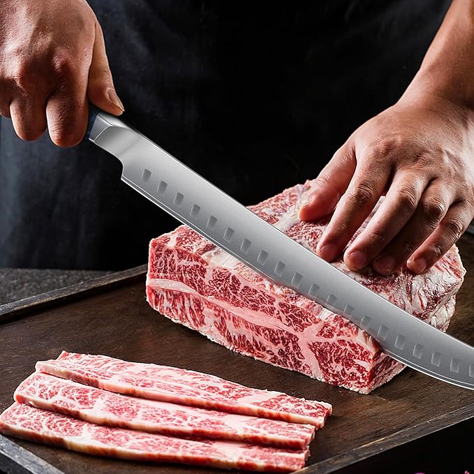 Carving Knife,11.6 Inch Brisket Slicing Knife, Japanese High Carbon Steel Butcher Knives with G10 Handle, Full Tang Ultra Sharp Meat Cleaver for BBQ, Turkey, Roast, Brisket