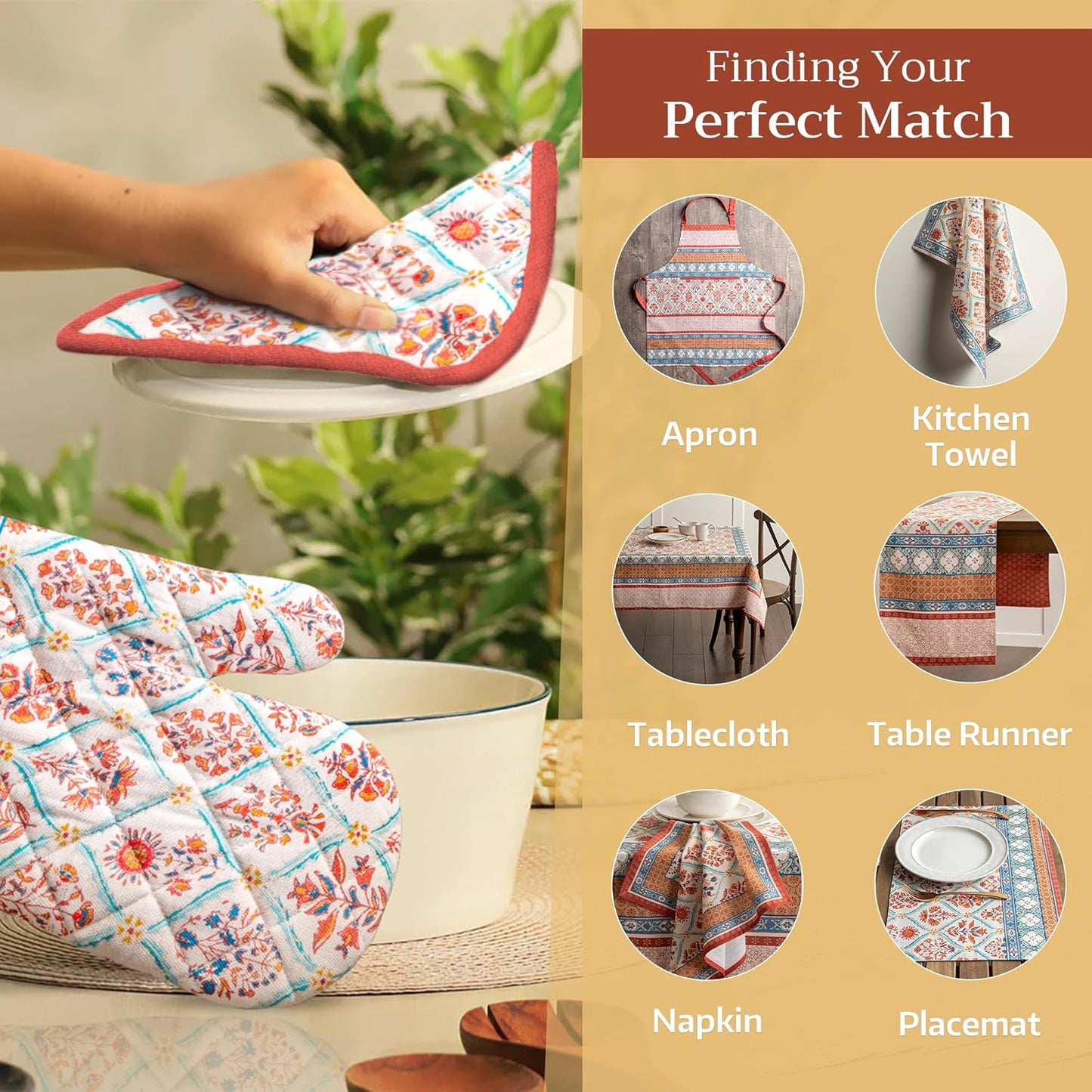 Maison d' Hermine Pot Holders Set 100% Cotton Heat Resistant Potholders 8" x 8" Hot Pads with Loop BBQ, Cooking, Baking, Grilling, Kitchen, Handling Hot Pans (Pack of 2, Romane)