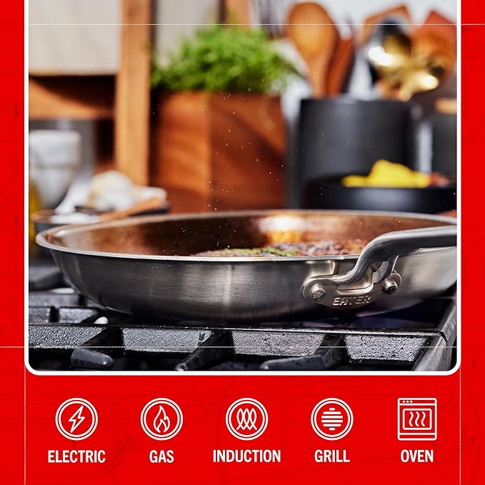 Heritage Steel Eater Series 12 Inch Frying Pan | Made in USA | 5-Ply Fully Clad Stainless Steel | Stay Cool Handle Design | Induction Ready & Non-Toxic