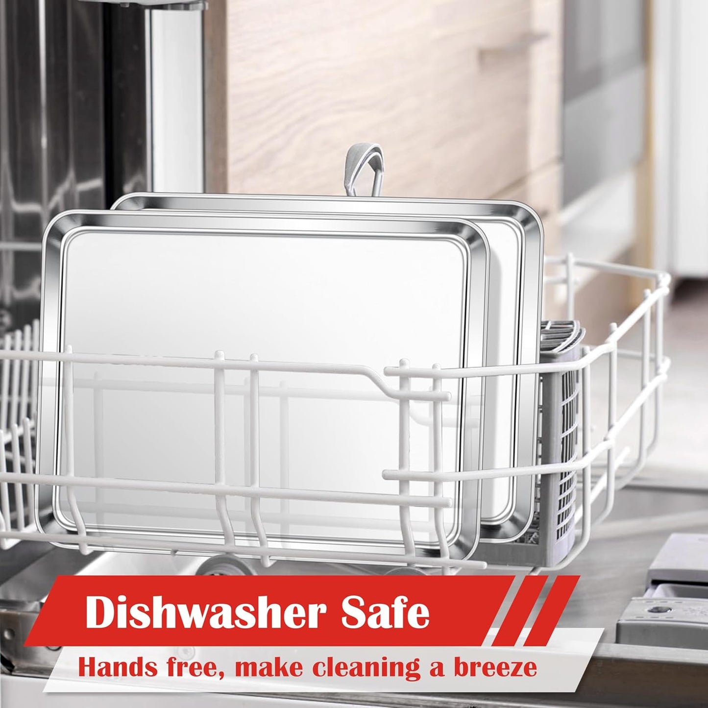 E-far Cookie Sheets for Baking, 18”x13” Stainless Steel Baking Sheet Pans for Oven, Large Non Toxic Metal Baking Tray for Baking Roasting, Healthy & Rust Free, Mirror Finish & Dishwasher Safe, 2 Pack