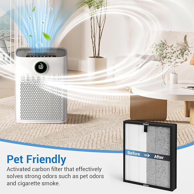 HAP603 Air Purifier Filter for ECOSELF HAP603/HAP603WF Air Purifier 3 Layers Hepa Air Filter Replacement with Activated Carbon for Home/Kitchen/Office