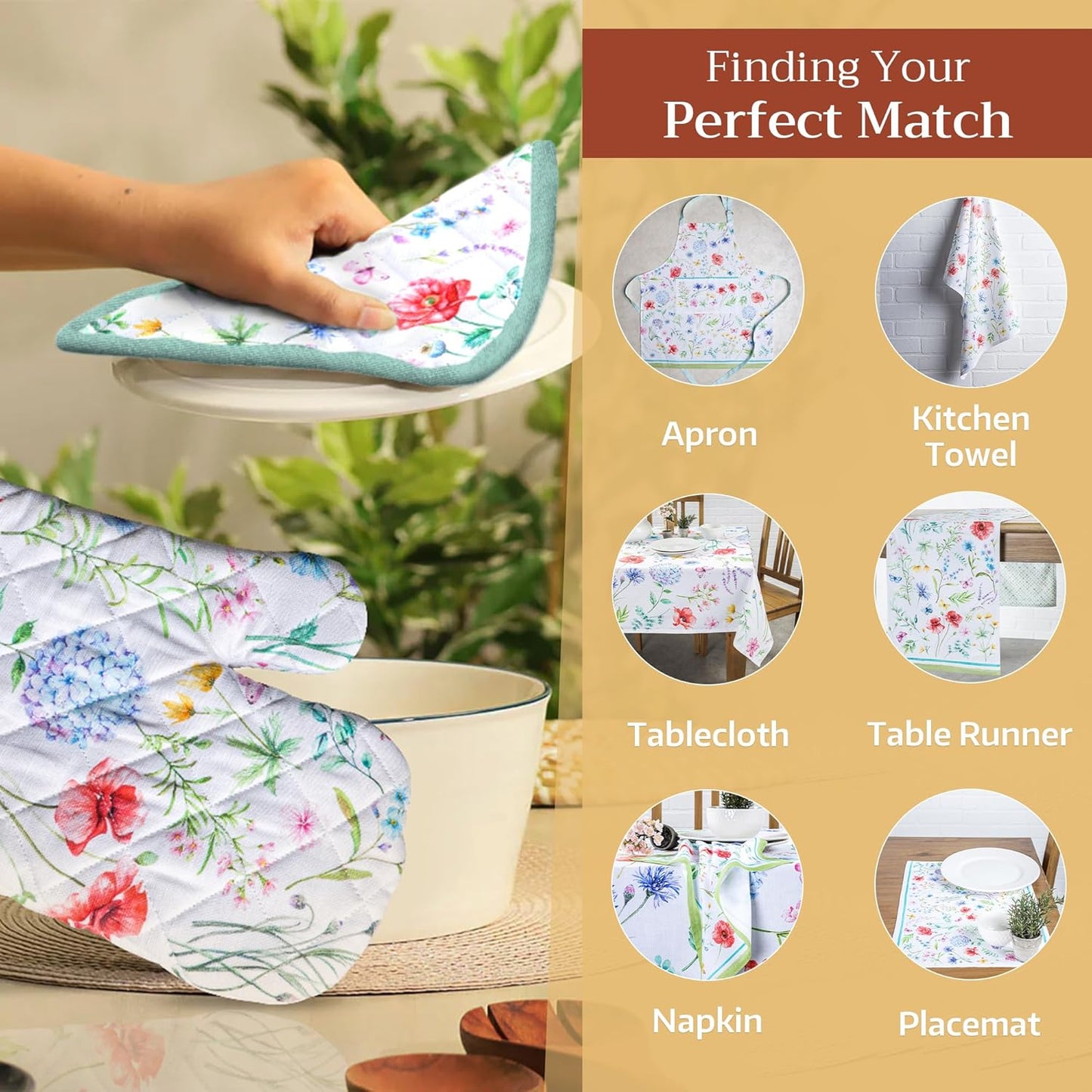 Maison d' Hermine Pot Holders Set 100% Cotton Heat Resistant Potholders 8" x 8" Hot Pads with Loop BBQ, Cooking, Baking, Grilling, Kitchen, Handling Hot Pans Spring/Summer (Pack of 2, Just Floral)