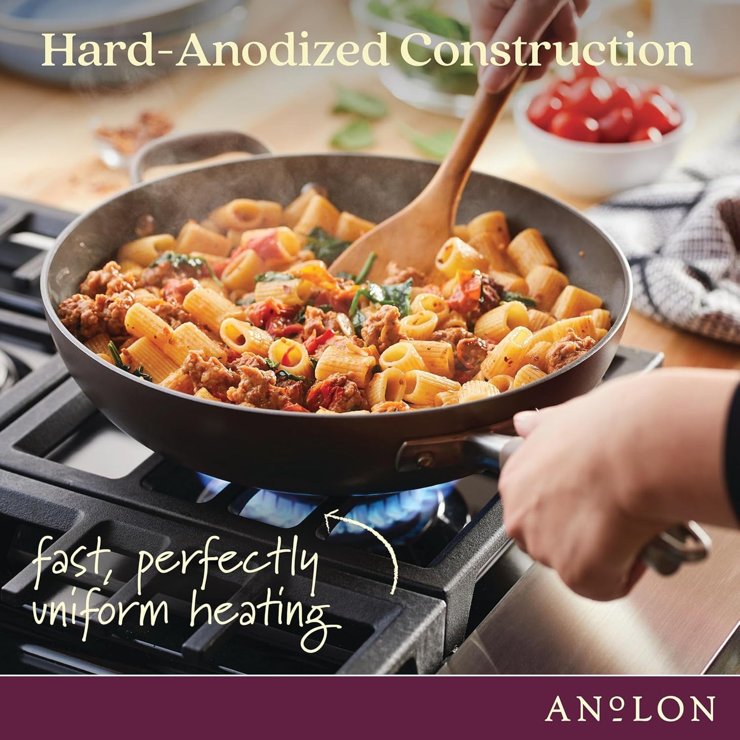 Anolon Advanced Home Hard Anodized Nonstick Deep Frying Skillet with Lid, 12-Inch Ultimate Pan, Bronze