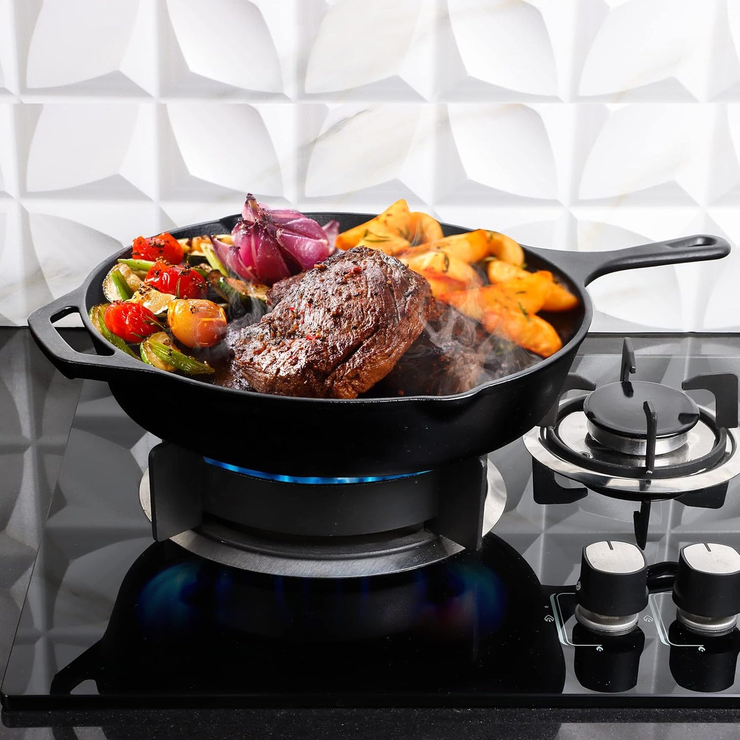 Utopia Kitchen Cast Iron Frying Pan 10.25 Inch, Cast Iron Chefs Pan, Pre Seasoned Skillet, Safe Grill Cookware for Indoor & Outdoor Use, Black