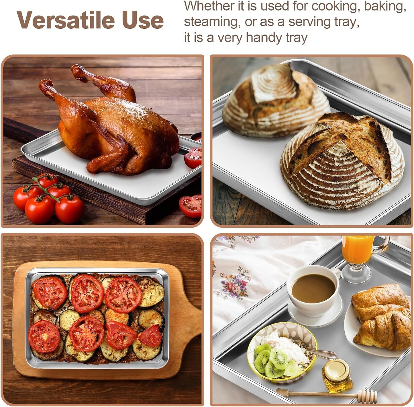 Baking Sheets Set of 2, HKJ Stainless Steel Cookie Sheet Baking Sheet Pan, 12inch/16inch Toaster Oven Pans, Non Stick & Rust Resistant & Easy Clean