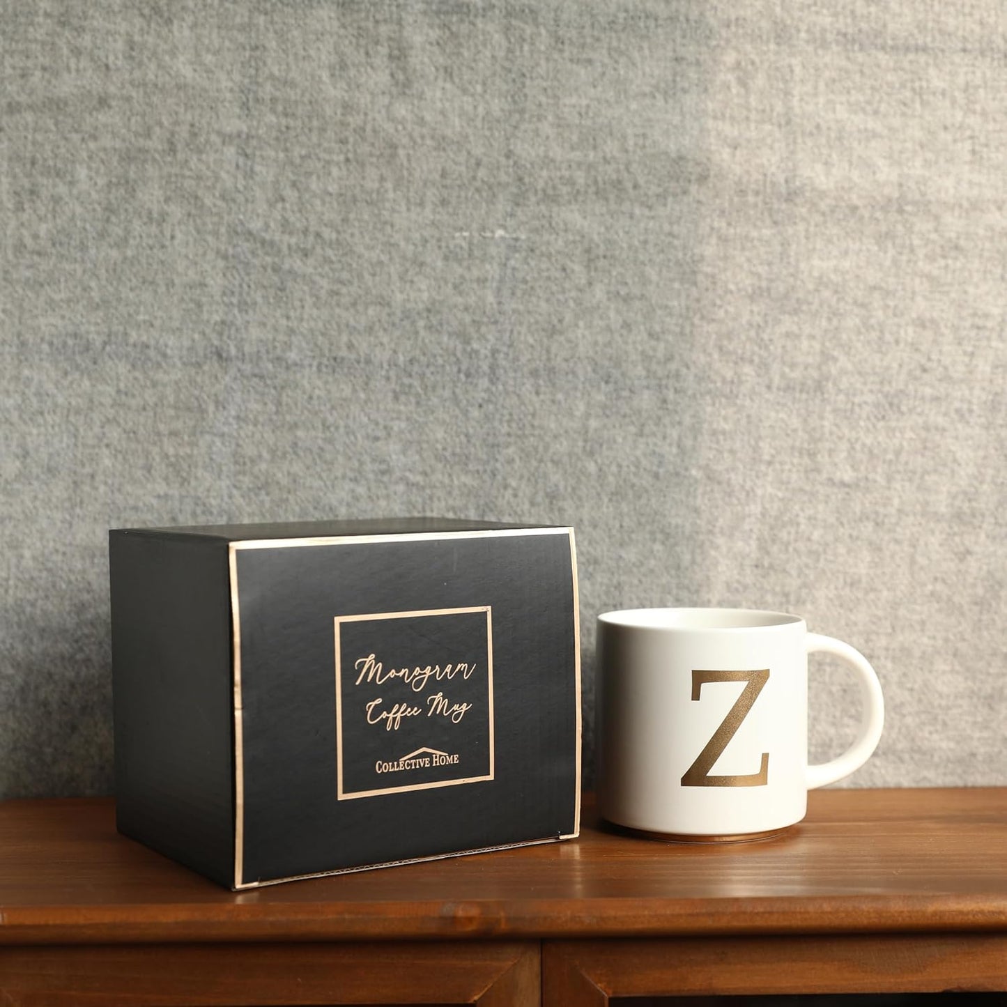 COLLECTIVE HOME - Monogram Ceramic Mugs, 15 oz Golden Initial Coffee Cups, Elegant Alphabet Tea Mugs, Elegant Personalized Mug with Gift Box, Unique Mug with Double Side Capital Letter (Z)