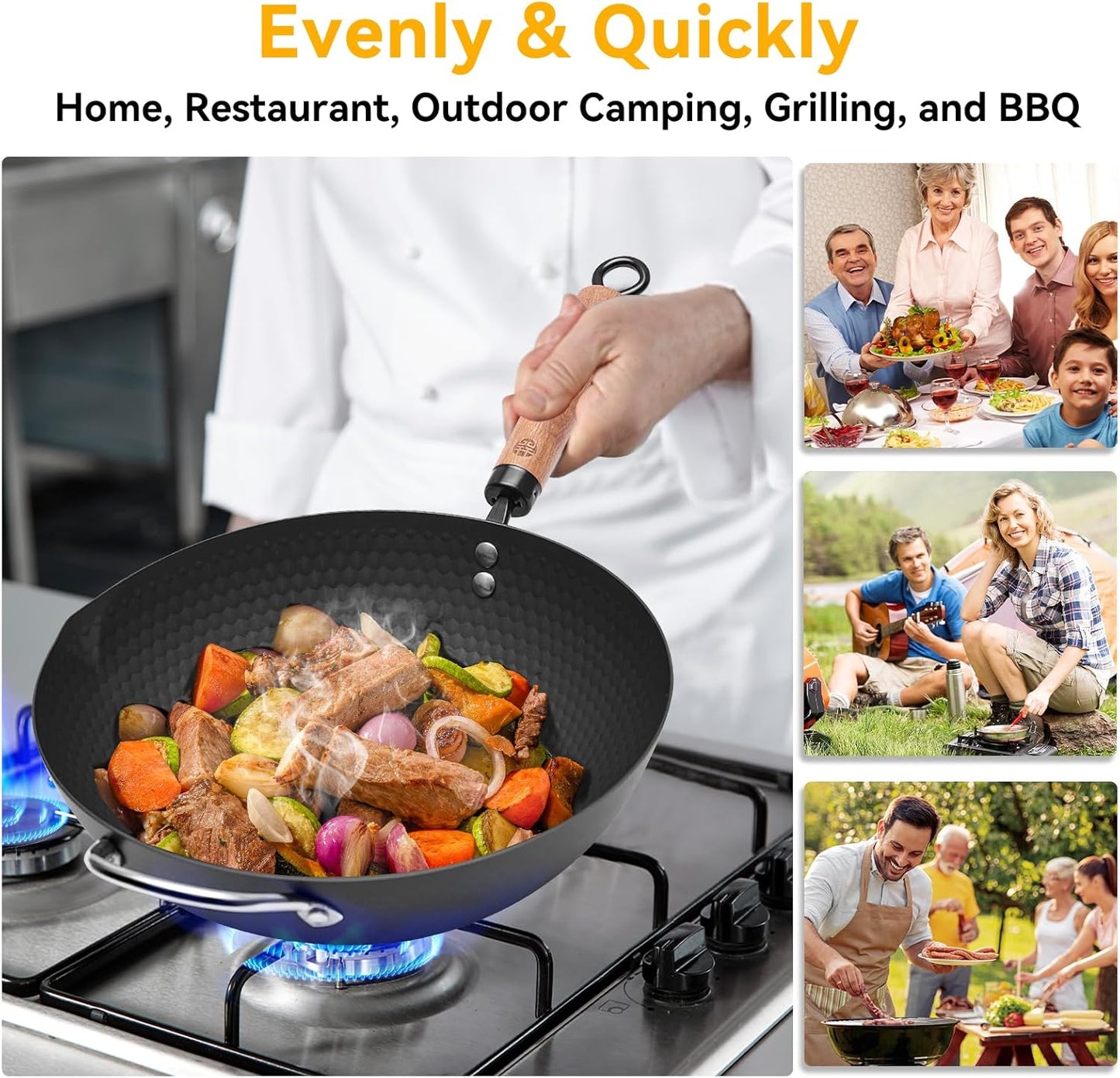 WANGYUANJI 12.6" Wok with Lid, Flat Bottom Nonstick Wok Pan for Induction Cooktop, Stir Fry Woks & Pans for Cooking