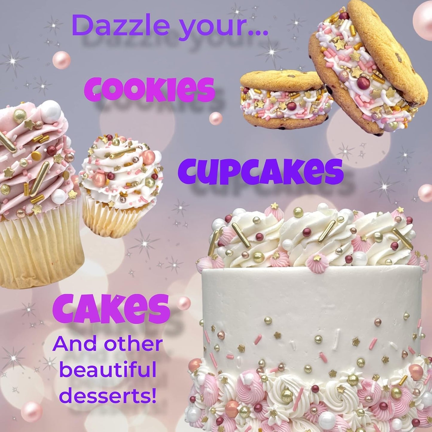 Manvscakes Edible Metallic Sprinkles Mix with Assorted Shapes and Sizes for Parties, Cookies, Ice Cream, Cake and Cupcake Decorating, 4 oz(Rose Gold and Pink)