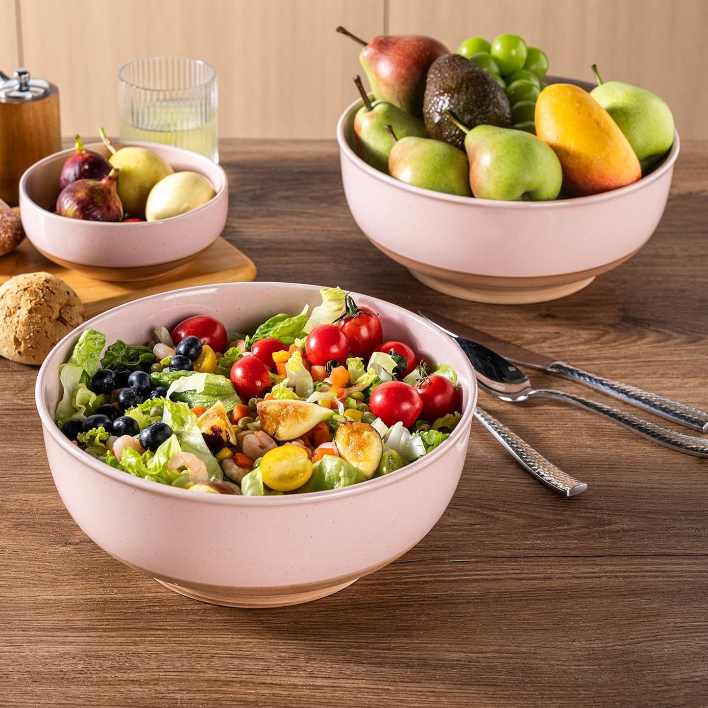 AmorArc 9.8’’ Ceramic Serving Bowls, 95 OZ Extra Large Salad Bowls Set of 2, Stoneware Oversized Bowls with Rustic Terracotta Underside for Salad, Soup and Dinner. Large Bowls for Entertaining &Gift