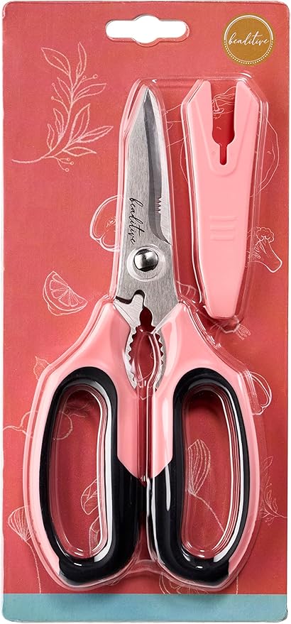 Beaditive Multi-Purpose 8" Kitchen Shears - Detachable, Serrated Blades, Japanese Stainless Steel - Ergonomic Handle, Protective Cover - Dishwasher Safe