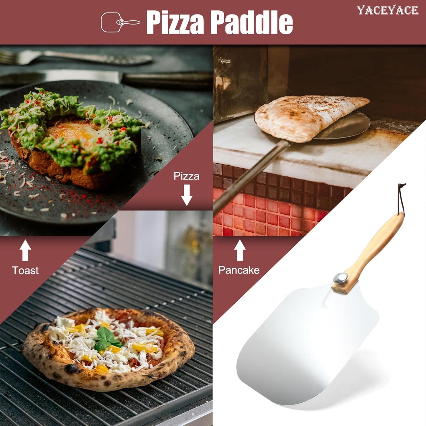 Metal Pizza Paddle, 12-inch Metal Pizza Turning Peel, Aluminum Pizza Spatula Paddle with Foldable Wooden Handle