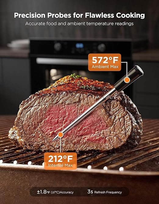 GoveeLife Bluetooth Wireless Meat Thermometer with Standalone Digital Base, WiFi Unlimited Range, ±1.8℉ Accuracy, IP68 Waterproof Real Time Monitoring Probes for Kitchen, BBQ, Grill, Oven, Smoker