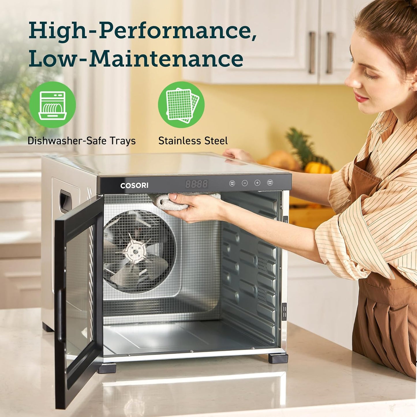 COSORI Food Dehydrator for Jerky, 10 Trays, 16.2ftยฒ Drying Space, 165ยฐF Temperature Control, 48H Timer, 1000W Dehydrator Machine, Stainless Steel, for Herbs, Fruit, Meat, and Yogurt, Silver