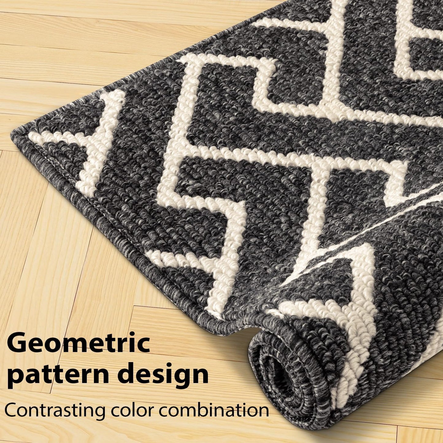 hicorfe Kitchen Rugs and Mats Sets,Non-Slip 2 Pieces Absorbent 100% Polypropylene Rug,Comfort Kitchen Runner Mat,Washable for Kitchen,Sink,Laundry(20" x 31.5" Plus 20" x 48",Black)