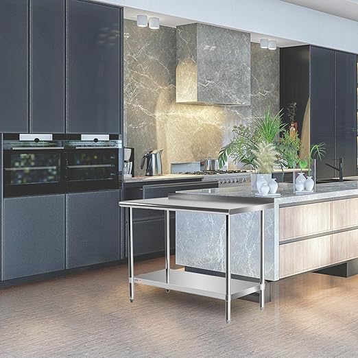 Stainless Steel Table for Prep & Work 24 x 48 inches,4ft,Heavy Duty Metal Table with Backsplash for Commercial Kitchen, Restaurant, Home, Hotel, Laundry Room,Garage, Workshops