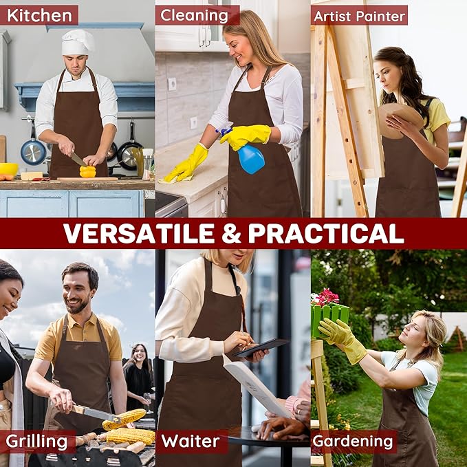 2 Pcs Plus Size Chef Apron, Unisex Professional Apron with 2 Pockets for Cooking, Work, Baking (Larger Size)