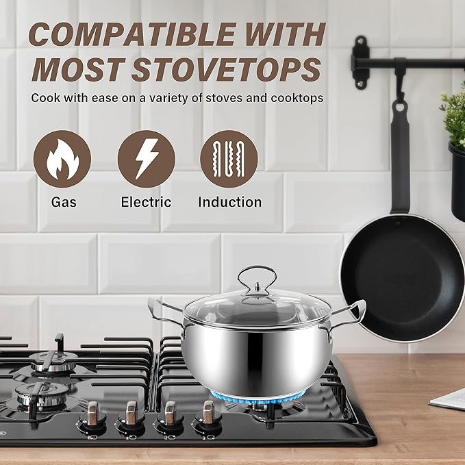 YSSOA Sleek Stainless Steel 6-Piece Cookware Set and 24-Piece Silverware Set, Stainless Steel Flatware Set Service for 6