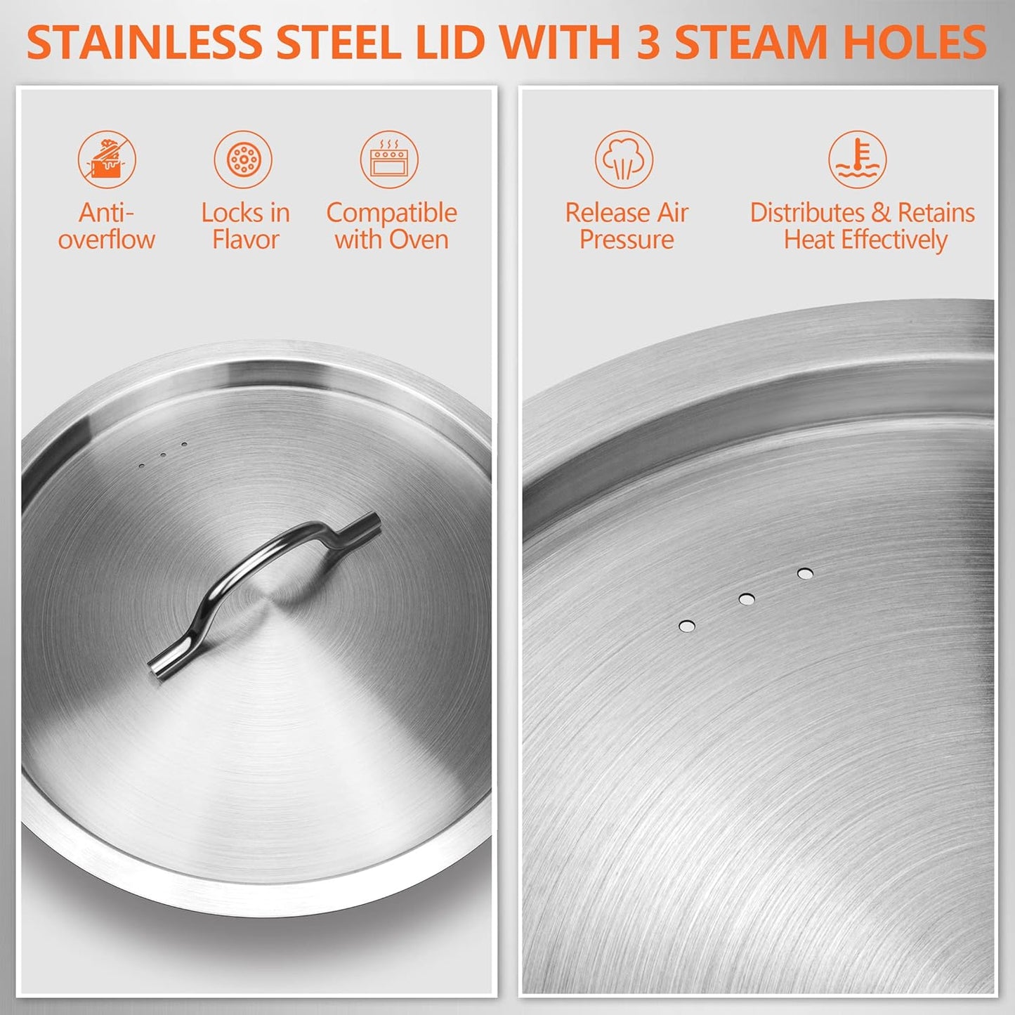 50 Quart Stainless Steel Stock Pot with Lid – Heavy Duty Large Cooking Pot for Soup, Stew, Chili – Commercial Grade, Induction Compatible – Great for Home & Catering
