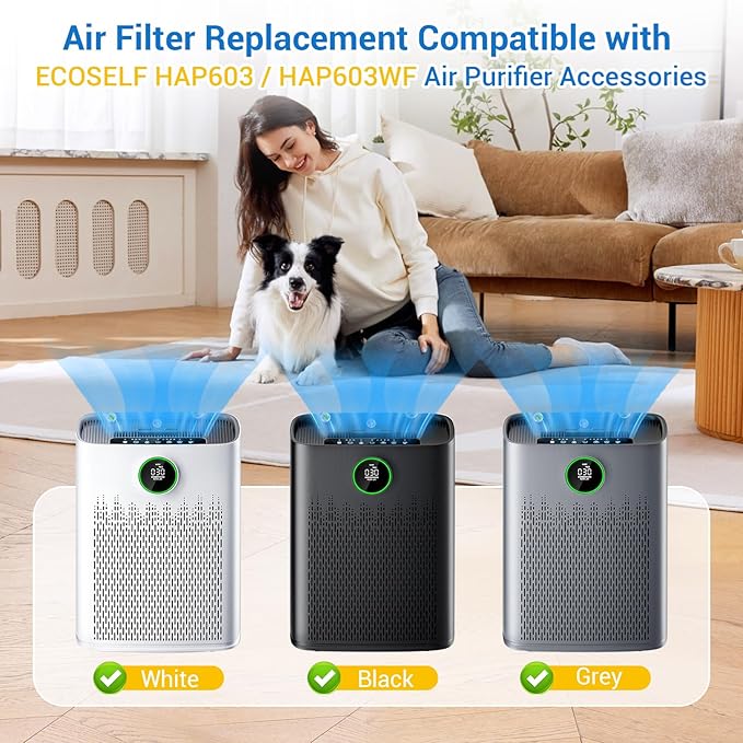 HAP603 Air Purifier Filter for ECOSELF HAP603/HAP603WF Air Purifier 3 Layers Hepa Air Filter Replacement with Activated Carbon for Home/Kitchen/Office