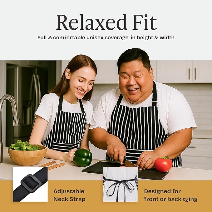 Will Well Kitchen Apron for Men and Women - 33" x 27" Oil-and-Water-Resistant with Adjustable Neck Strap and 38" Waist Ties for a Snug Fit, Lightweight with 2 Front Pockets - 1-Pack, Black