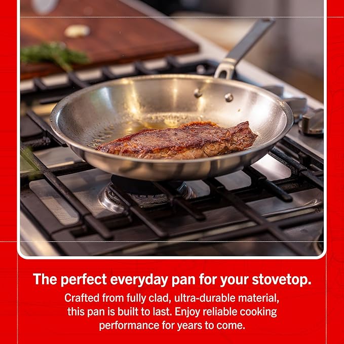 Heritage Steel Eater Series 10.5 Inch Frying Pan | Made in USA | 5-Ply Fully Clad Stainless Steel | Stay Cool Handle Design | Induction Ready & Non-Toxic