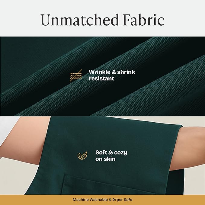 Will Well Kitchen Apron for Men and Women - 33" x 27" Oil-and-Water-Resistant with Adjustable Neck Strap and 38" Waist Ties for a Snug Fit, Lightweight with 2 Front Pockets - 1-Pack, Green