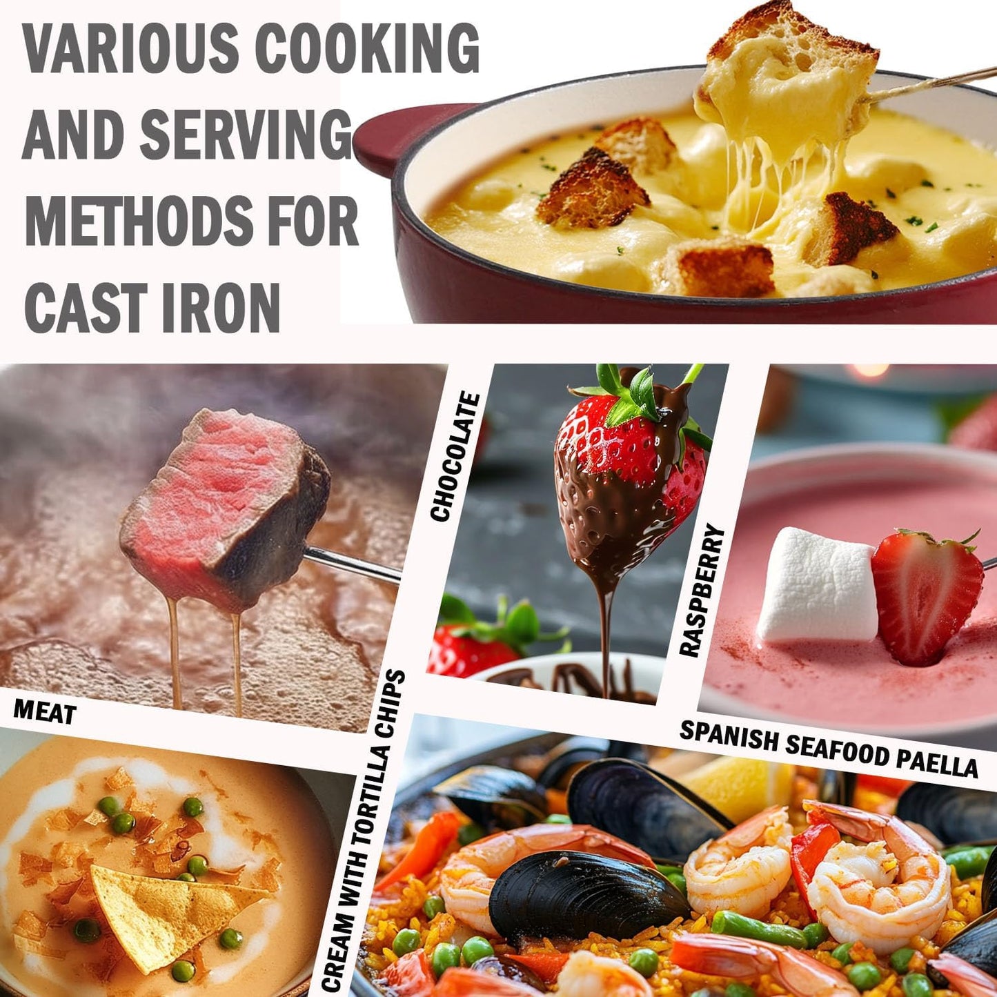 Artestia Cast Iron Cheese Fondue Set 11-Piece with Adjustable Burner, 6 Colored Forks, 5-Cup Red Swiss Fondue Set for Cheese, Chocolate, Caramel, Meat – Family Size 4-6 Persons