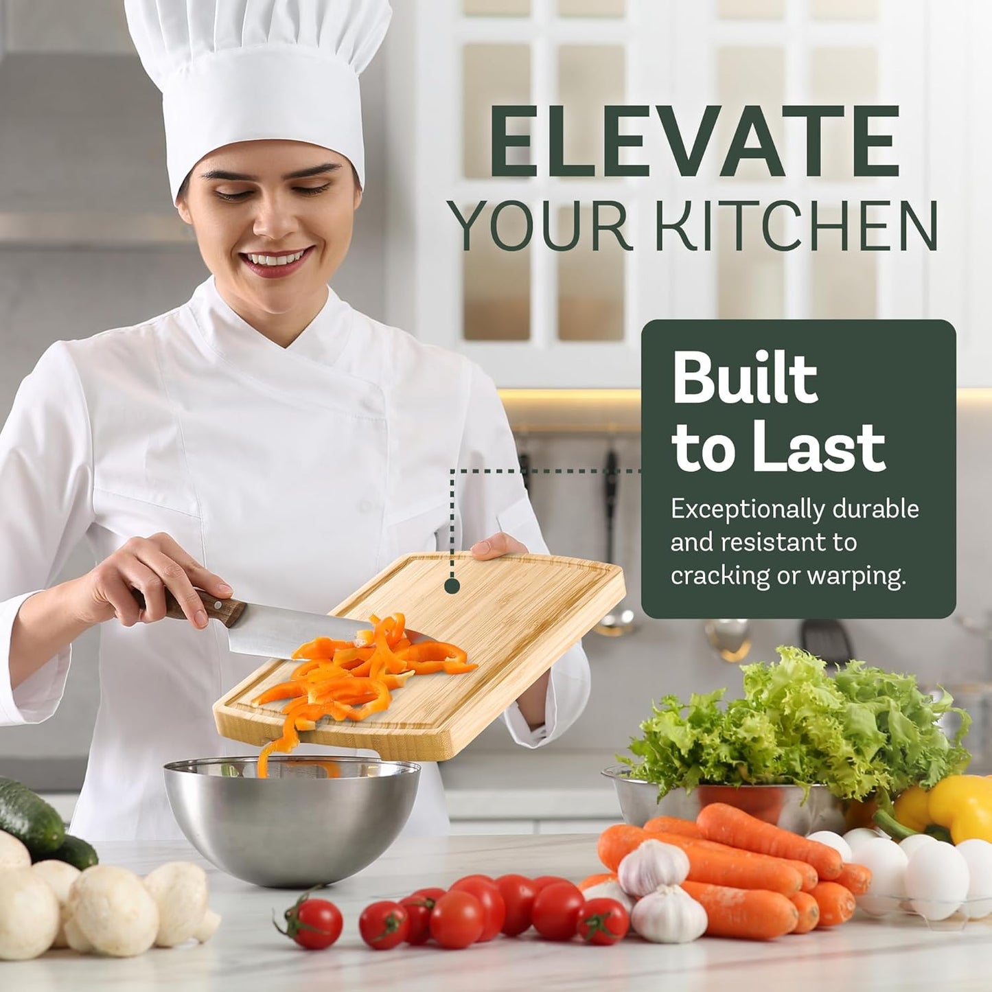 Wood Cutting Board - 3 Piece Bamboo Cutting Board Set, Wooden Cutting Boards for Kitchen with Deep Juice Groove, Side Handles - Chopping Boards for Meat, Vegetables, Charcuterie - Kitchen Gift Set