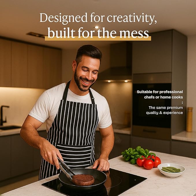 Will Well Kitchen Apron for Men and Women - 33" x 27" Oil-and-Water-Resistant with Adjustable Neck Strap and 38" Waist Ties for a Snug Fit, Lightweight with 2 Front Pockets - 1-Pack, Black