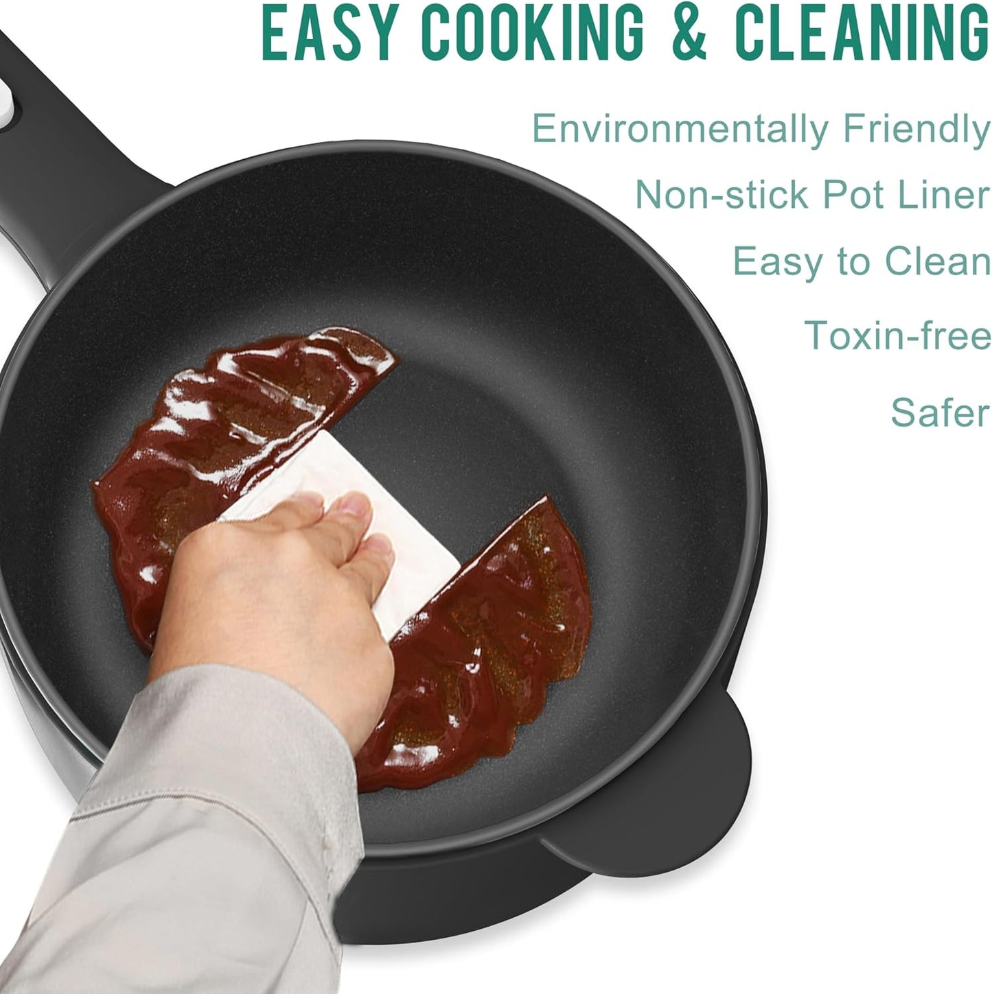 Dezin Electric Cooker, 2L Non-Stick Sauté Pan, Rapid Noodles Cooker, Mini Pot for Ramen with Power Adjustment, Dorm Room Essential