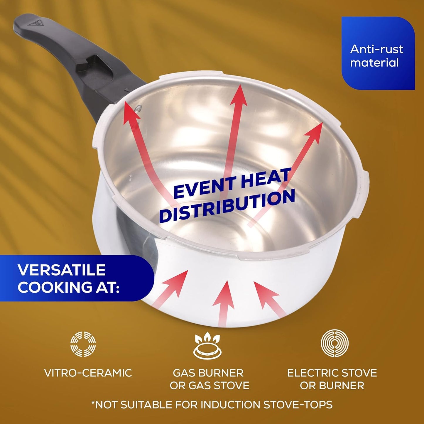 Universal (3.7 Quart / 3.5 Liter) Small Anti-Rust Ultra Pressure Cooker, Aluminum Pressure Cooker for 4 Servings, Even Heat Distribution, Diameter 9.4 inches, Height 7 inches