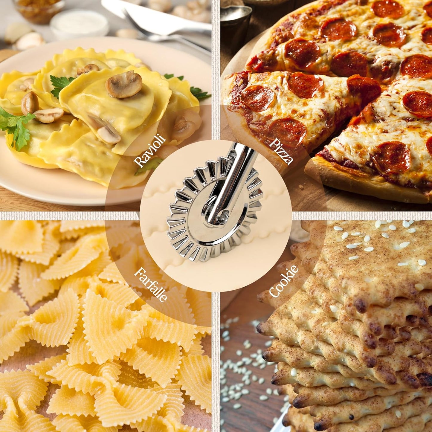 Long Handle Small Cutter Wheel - Exquisite Wooden Handle, Perfect for Pasta, Pizza, Ravioli, Cookie - Versatile Crinkle and Biscuit Cutter for Effortless Slicing