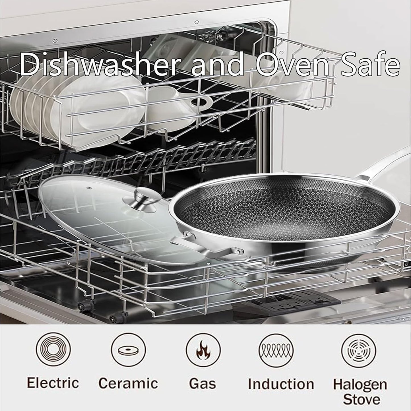 Wok Pan,Hybrid Nonstick 14 Inch Wok with Lid,Induction Non Stick Stainless Steel Large Deep Woks&Stir-Fry Pans,Stay-Cool Handle Skillets,PFOA Free Cookware