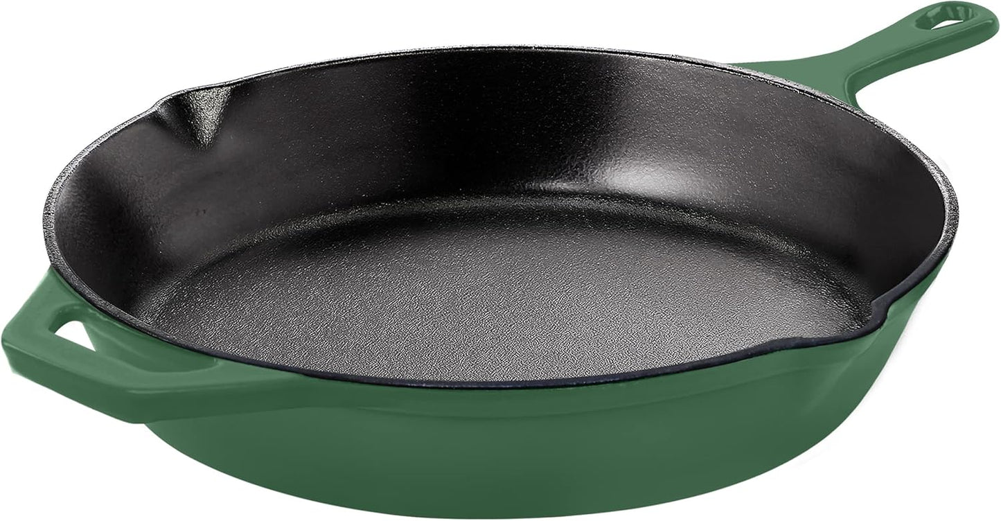 Utopia Kitchen Cast Iron Frying Pan 12.5 Inch, Cast Iron Chefs Pan, Pre Seasoned Skillet, Safe Grill Cookware for Indoor & Outdoor Use, Green