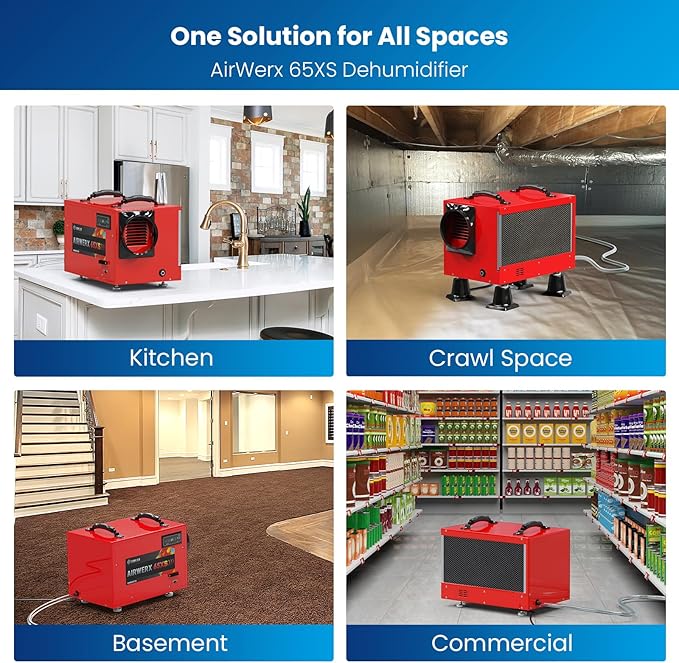 BaseAire 120 Pints Crawl Space Dehumidifiers with Pump Drain Hose, Energy Star Dehumidifier for Commercial, Basement, Kitchen, Industry Up to 1,300 sq. ft., Large Capacity, Compact, Auto Defrost