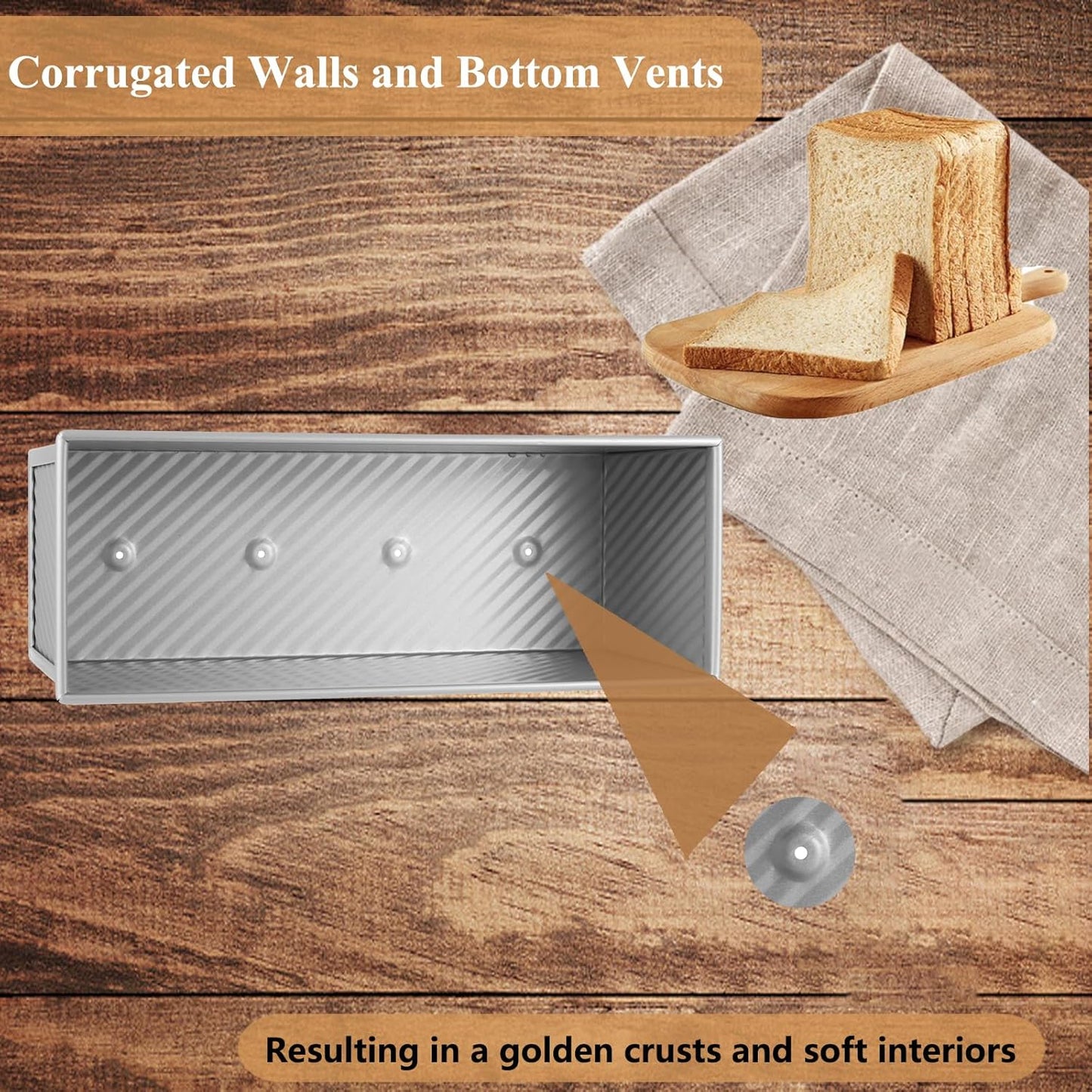 SS&CC Pullman Loaf Pan with Lid 13x4 | 2.2lb Carbon Steel Bread Pan for Homemade Sourdough & Sandwich Bread | Nonstick Bakeware, Heavy Duty & Easy Clean (Silver, 2.2lb (1-Pack))