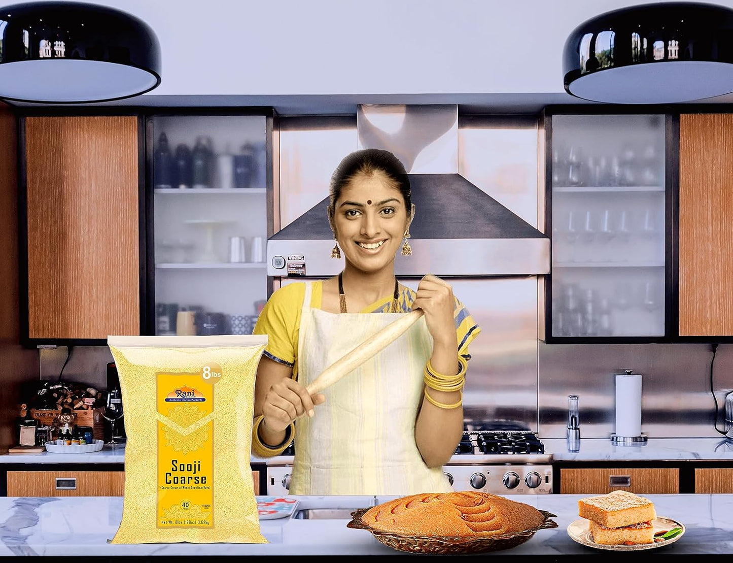 Rani Sooji Coarse (Farina, Suji, Rava, Rawa, Wheat Semolina) Flour 128oz (8lbs) 3.63kg Bulk ~ All Natural | Vegan | NON-GMO | Kosher | Indian Origin
