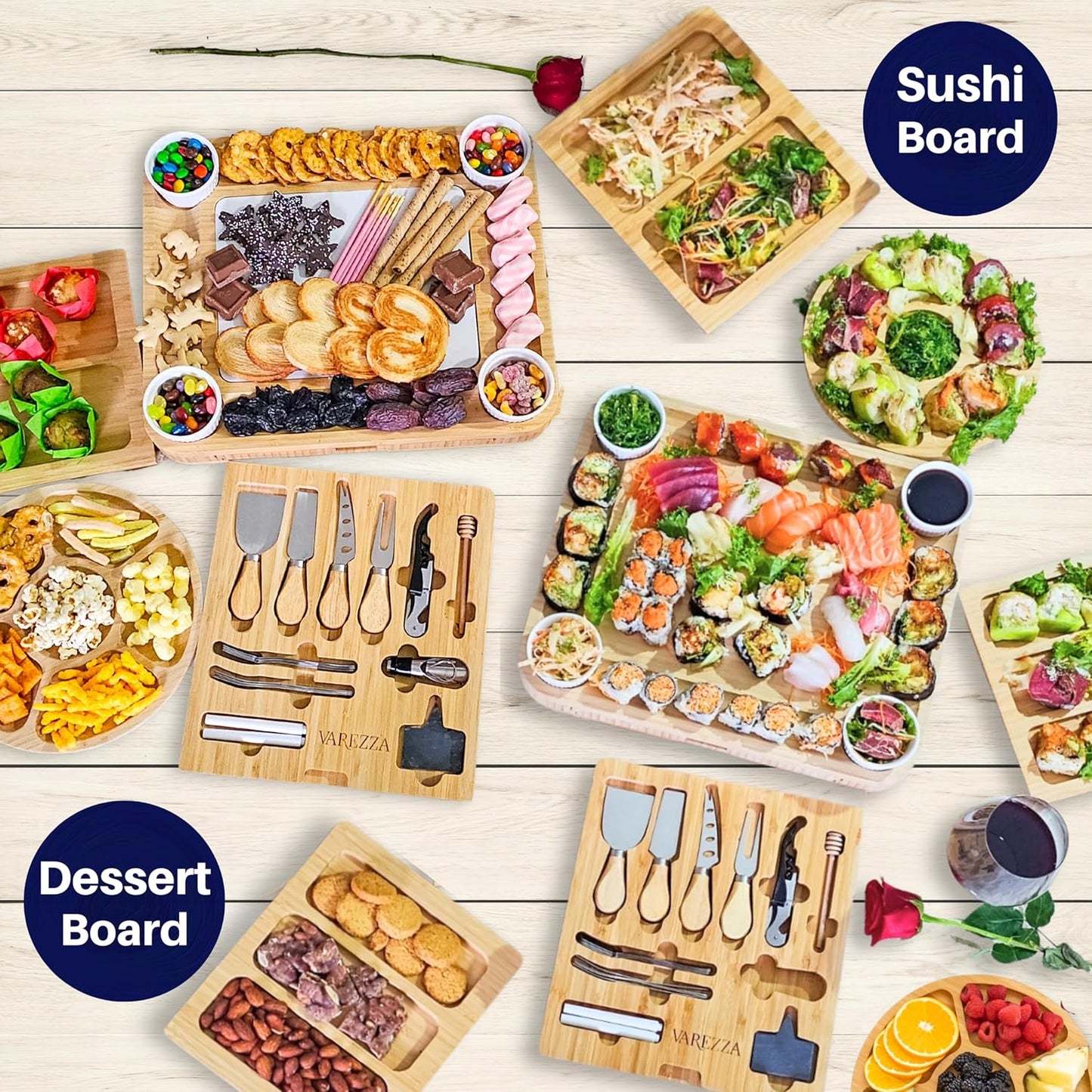 Extra Large Charcuterie Boards Gift Set: Marble Bamboo Cheese Board Set- Unique for Mom, 23 Entertaining Accessories, Wedding Gifts for Couple, House Warming Gifts New Home