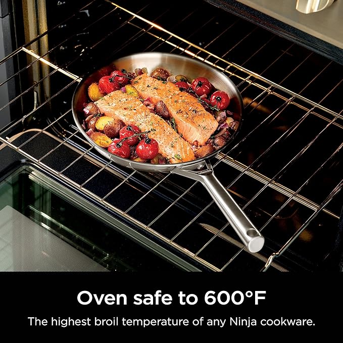 Ninja EverClad Commercial-Grade Stainless Steel 10.25" Fry Pan, Tri-Ply Pans, Oven Safe to 600°F, All Stovetops & Induction Compatible, Stainless, C90026